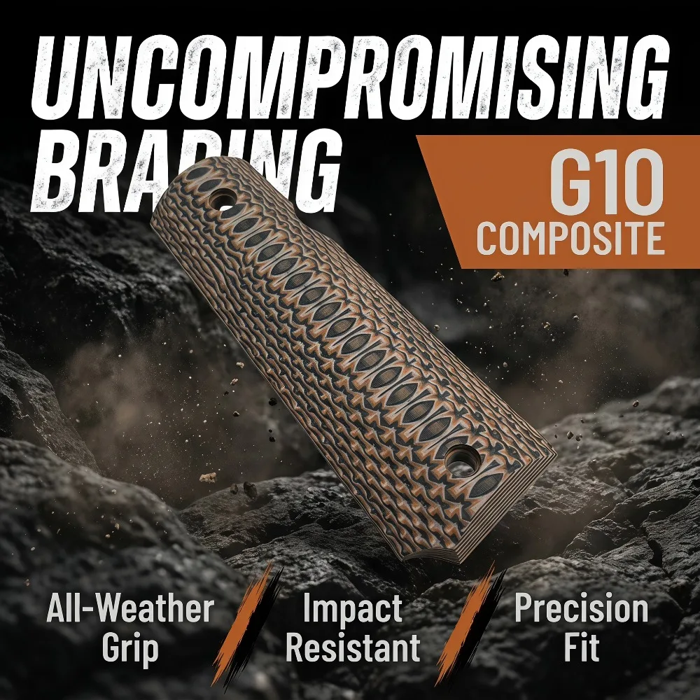 Retro Orange Black Fish Scale Stippled G10 Grips Fit Full Size 1911 Shooting Upgrade Decorative Handle Scales