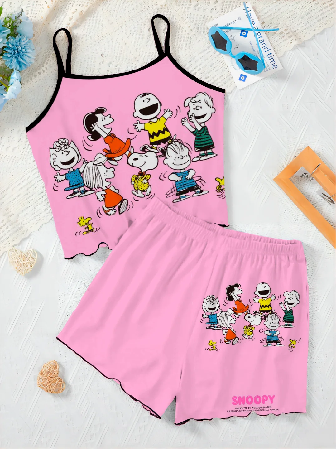 Abito da donna lattuga Trim Set da due pezzi abito da casa t-shirt Snoopy Short Set Disney Top Pieces elegante Bottom Disney Slip Dress