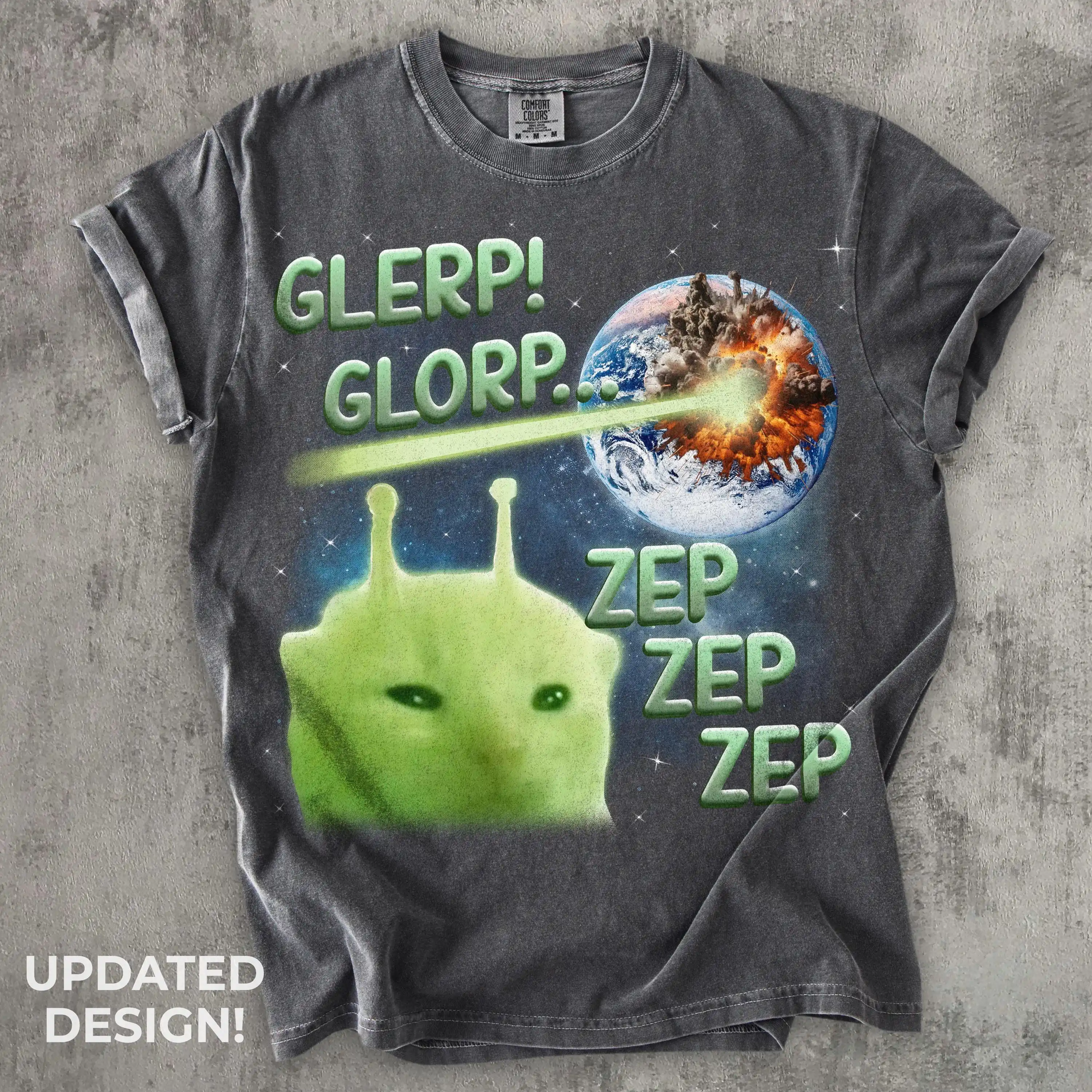 Glerp Glorp Funny Alien Cat Meme Tee Shirt Gift for Woman and Man, Brainrot T-shirt, Weird Shirts, Memes Tshirt, Silly Cats Tee