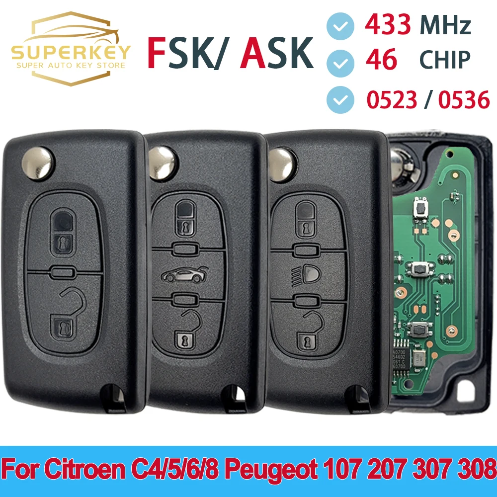 ASK FSK For Citroen C2 C3 C4 C5 C6 Xsara Berlingo For Peugeot 207 307 308 407 607 807 HU83 VA2 CE0536 CE0523 Flip Remote Car Key