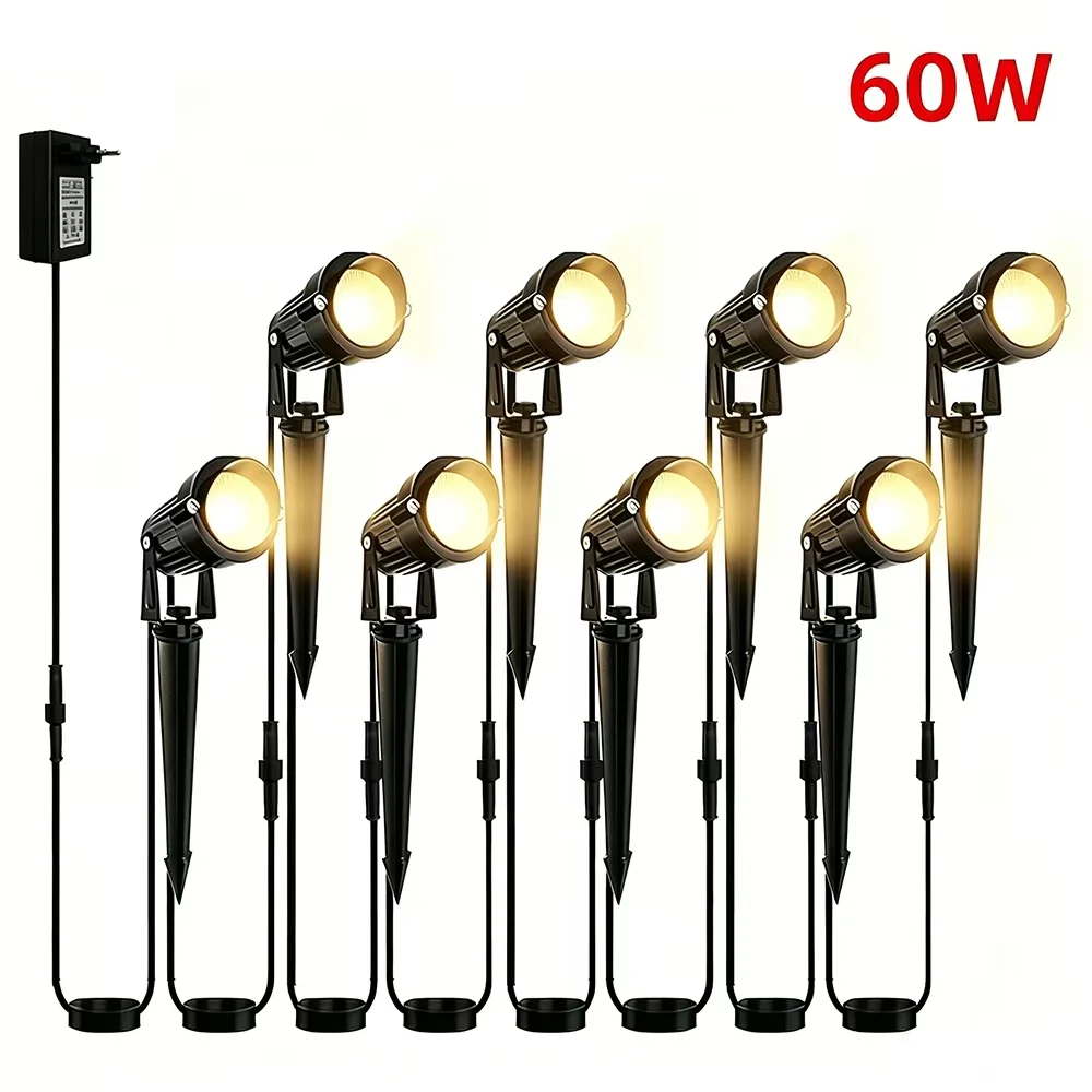 Ciepła biała lampa reflektorowa 60W IP68 wodoodporna, uniwersalna lampa ogrodowa LED w stylu europejskim i amerykańskim, dekoracyjna lampa do ogrodu, na trawnik, do oświetlania drzew.
