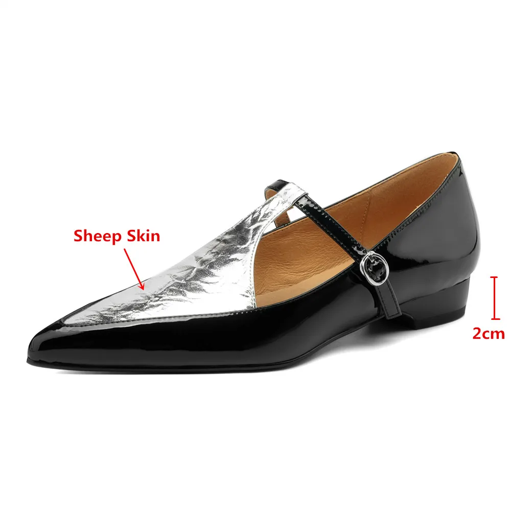 MILI-MIYA New Arrival Pointed Toe Women Sheep Skin Flats Mixed Color Splicing Buckle Strap Plus Size 34-40 Casual Street Shoes