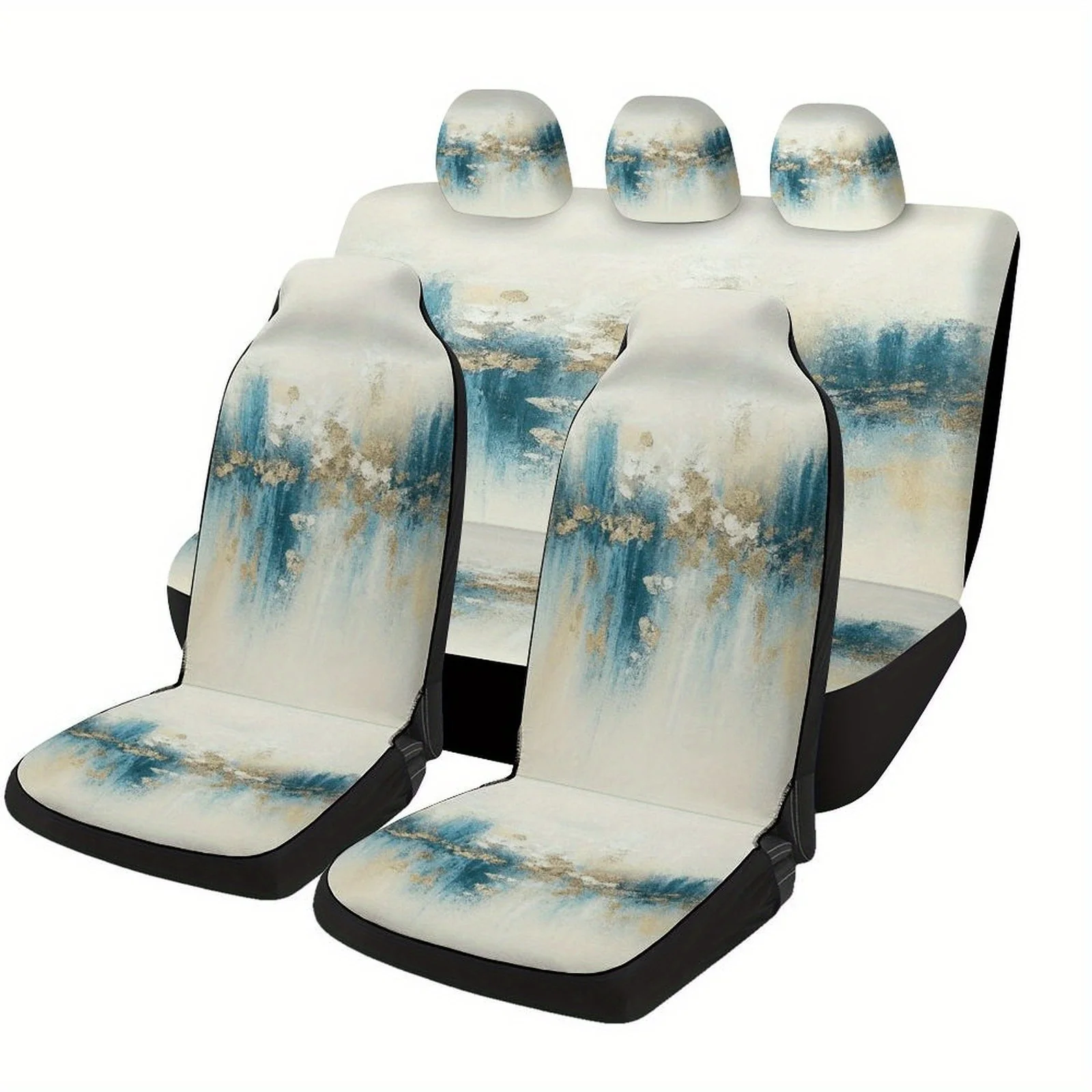 Set Of Abstract Blue Golden Car Seat Covers Suitable For Most Vehicles, Stylish And Comfortable Covers For Car Seats, Complete S
