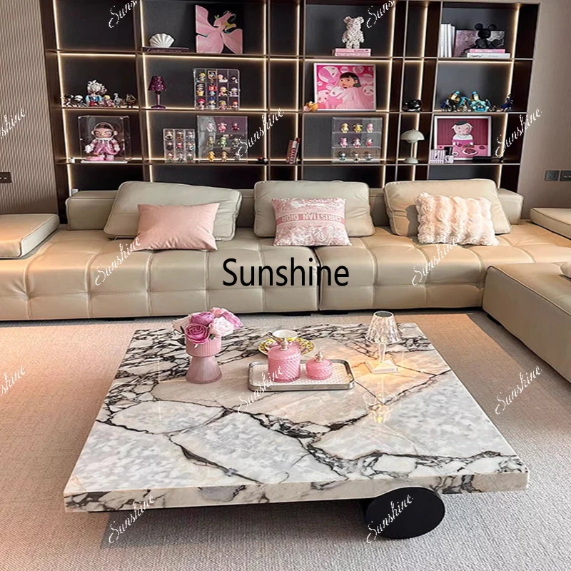 

Italian minimalist coffee table living room household small apartment light luxury high-end square cream style