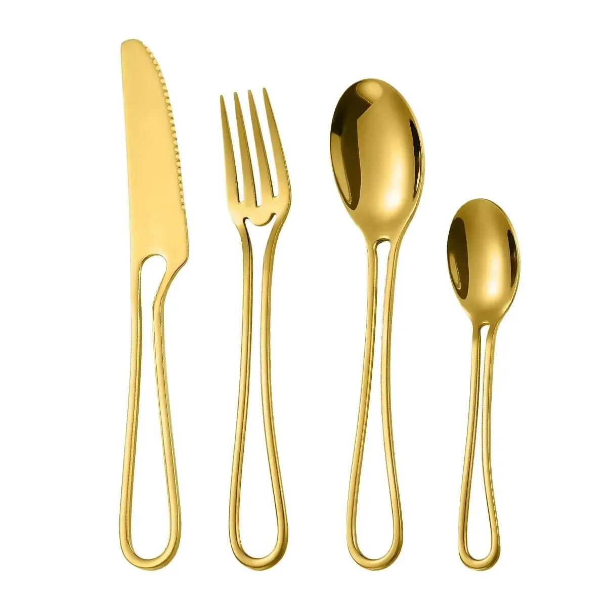 4Pcs Tableware Set Stainless Steel Dinnerware Hollowed Out Handle Knife Fork Spoon Dinner Flatware Western Food Suit Silverware