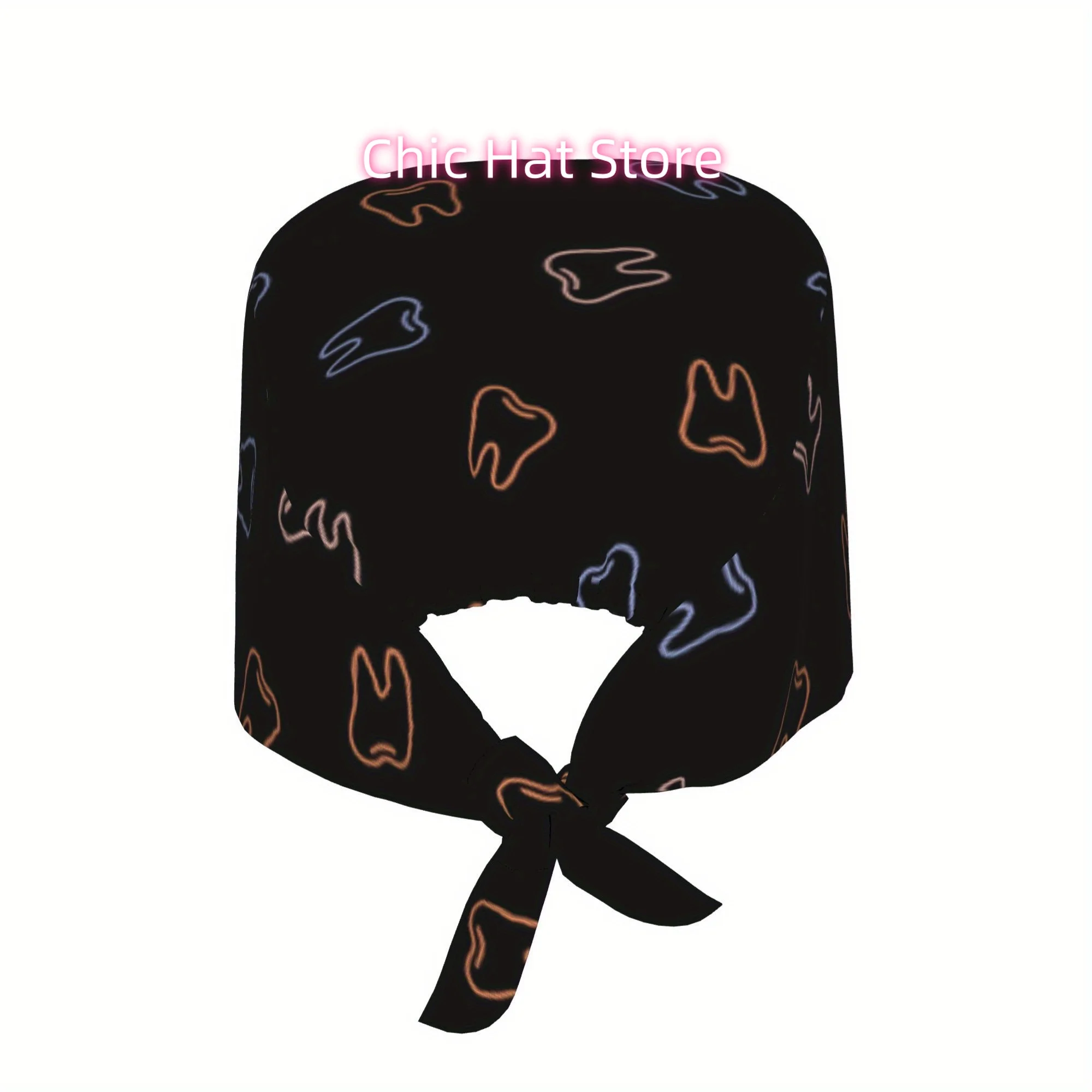 1pc dental clinic Women's Stylish Printed Work Cap - Lightweight Adjustable Skull Cap, Tie-Back Nurse Hat, Dustproof Chef & Cook