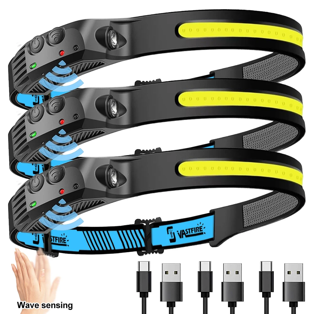 1 ~ 5Pack Koplamp USB Oplaadbare LED Sensor Zaklamp XPE + COB Zaklamp Camping Waterdichte koplamp voor Vissen Lantaarn - afbeelding 1