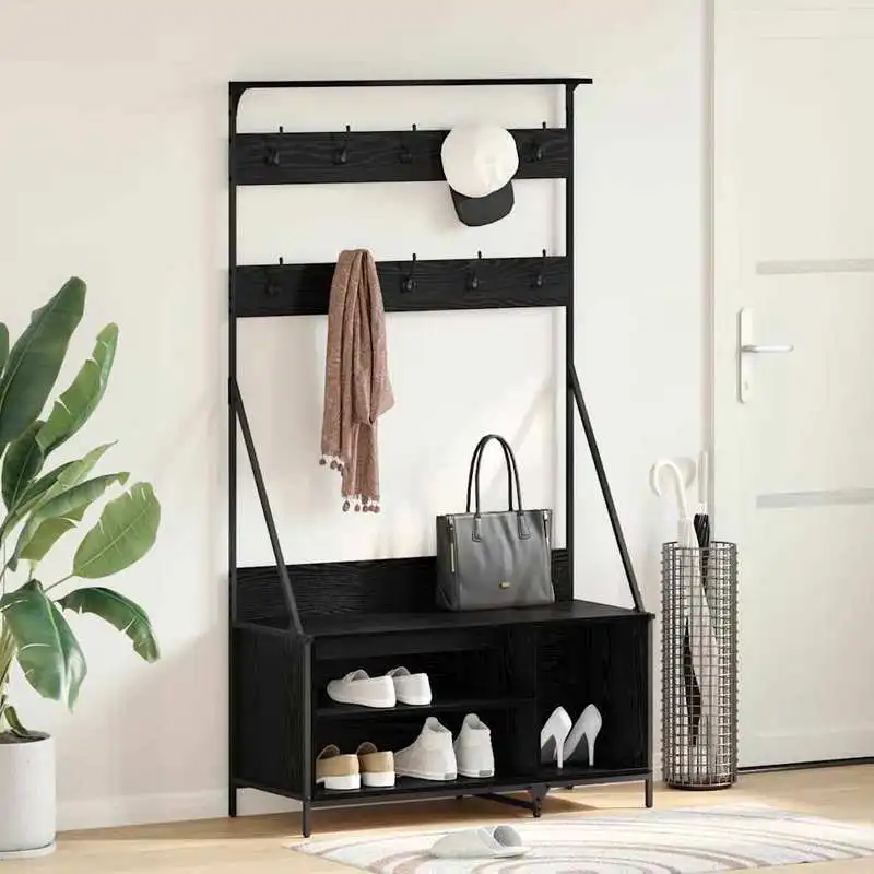 Porte-vêtements en chêne noir 100 x 41 x 184 cm, bois d'ingénierie, structure stable, grand espace de rangement pour suspendre les vêtements et ranger les articles pliables
