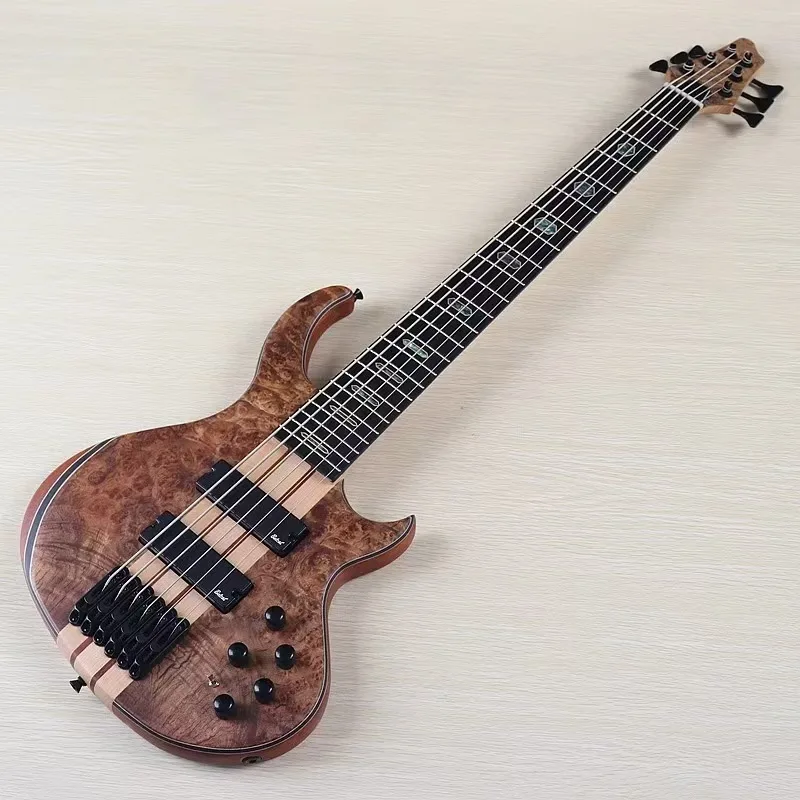43-Inch 7 and 6-String Active Electric Bass Guitar with Matte Finished Teak Veneer