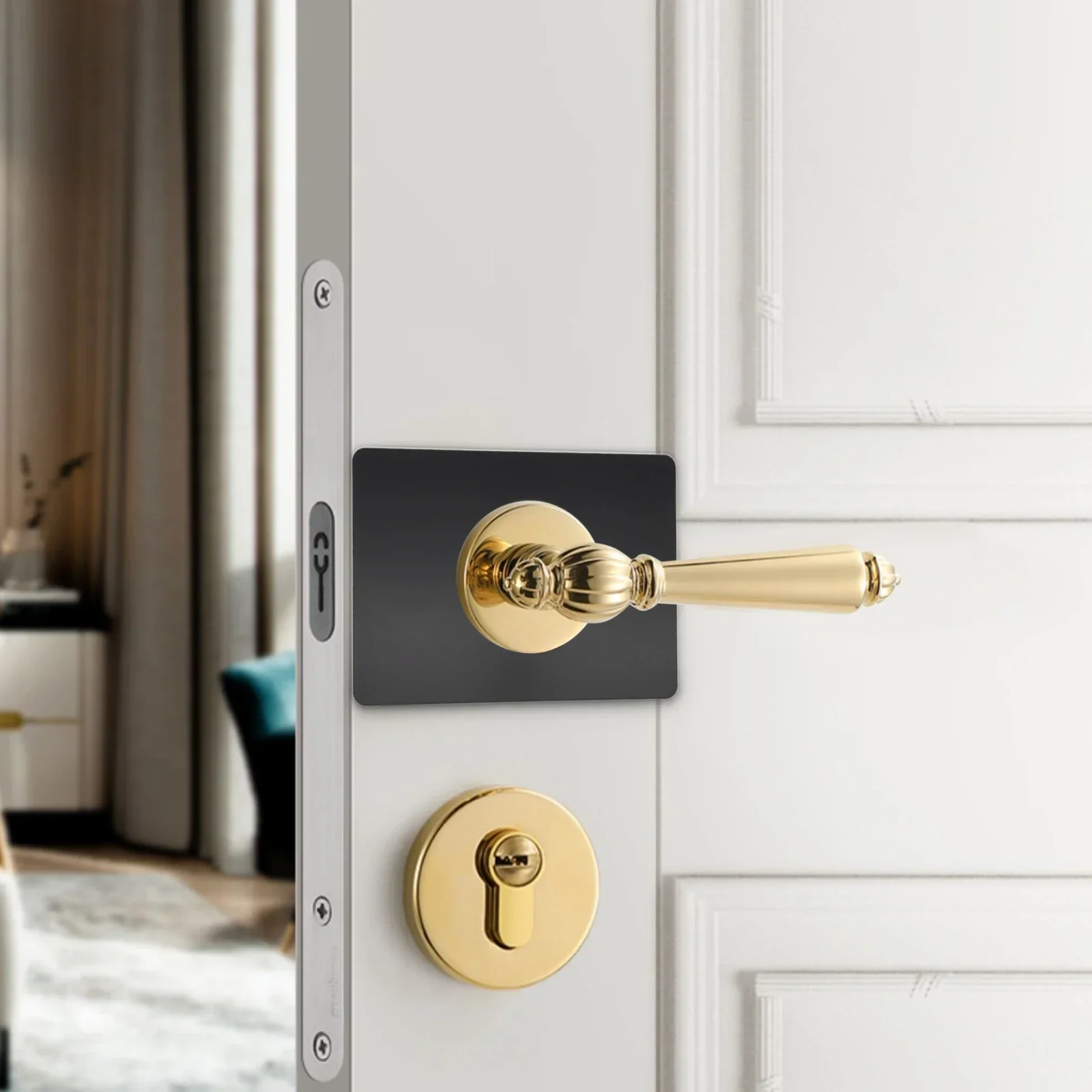 Piastra di bloccaggio a sfera con pomello per porta con catenaccio, piastra in acciaio inossidabile da 2 pezzi per rinforzare le porte, design con angoli arrotondati e lisci