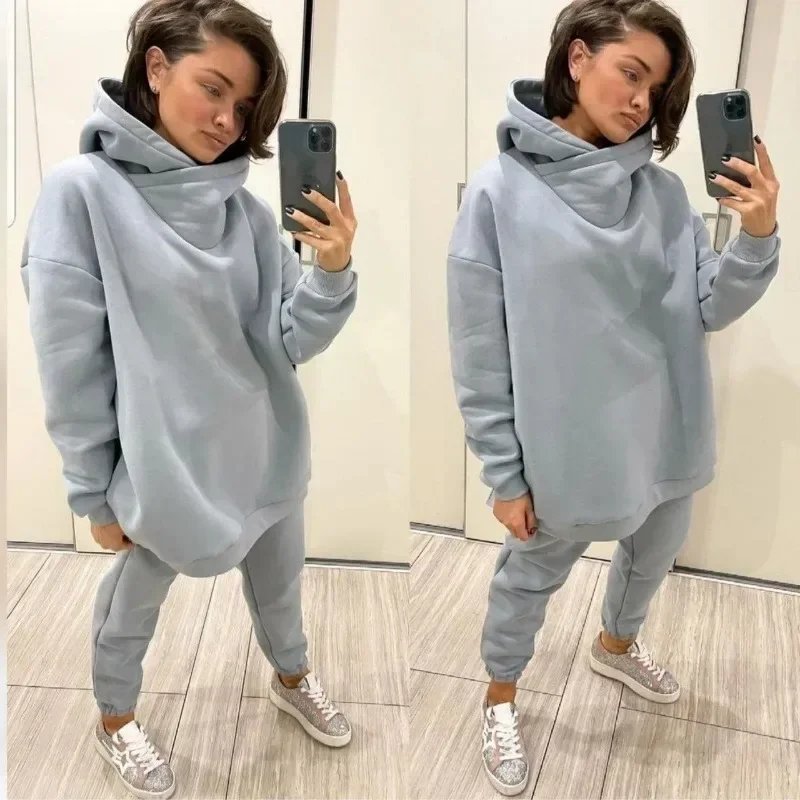 Women Warm Fleece Tracksuit Autumn Winter Hoodies Jogger Pants Sportswear Suits Y2k Sweatshirts Sweatpants 2 Piece Sets