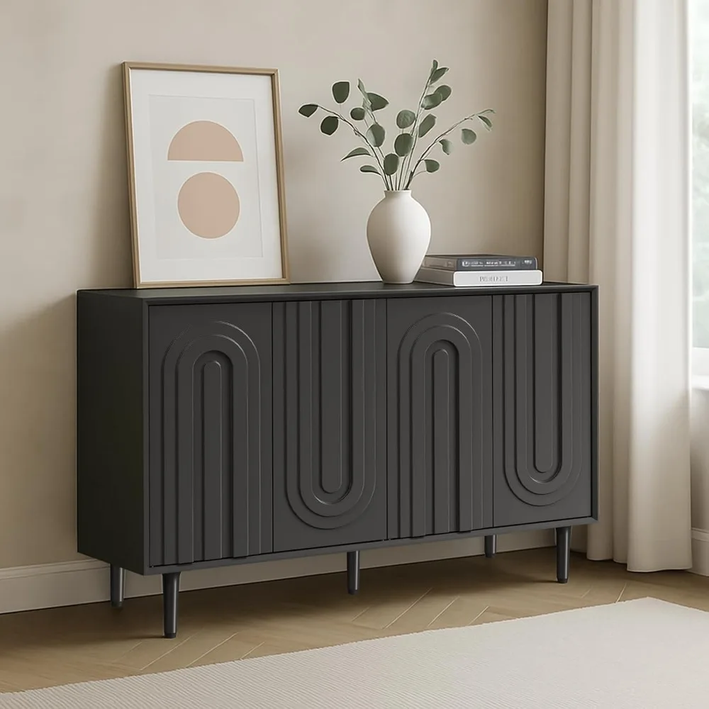 

Modern 4-Door Sideboard Buffet—Wood Console w/ Adjustable Shelf, Handleless Design for Dining Room or Entryway