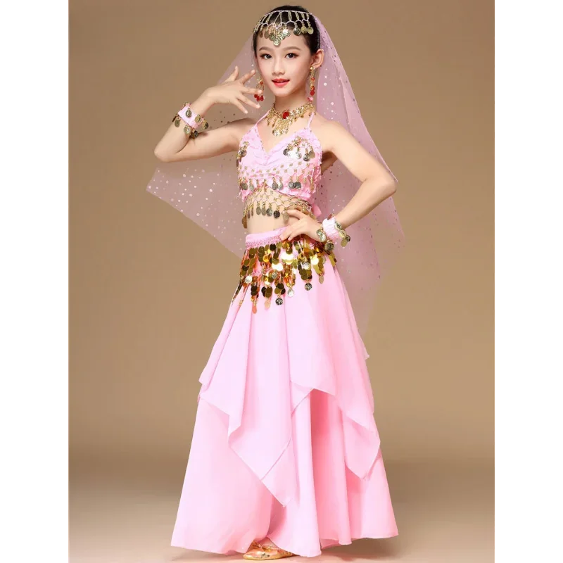 어린이 밸리 댄스 소녀 의류, 인도 무용 의류 세트, 어린이 무대 공연 의류