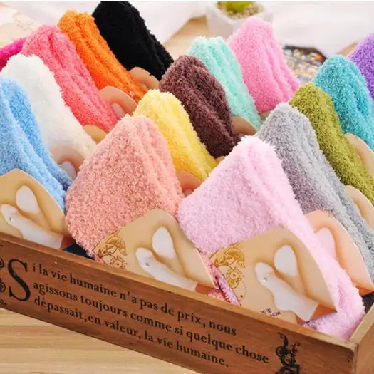 18 Styles Candy Color Thermal Warm Plush Socks Women Coral Fleece Floor Sox for Female Girls Colorful Wife‘s Gifts Dropshipping