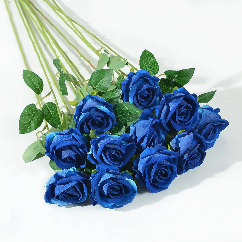 3/5 Stück lebensechte künstliche blaue Rosenblüten, Seidenblumenzweig für Zuhause, Hochzeit, Brautstrauß, Valentinstag, Party-Dekoration