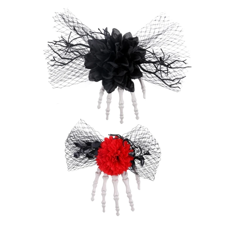 Unique Spiders Hair Clip Fishnet Trend Side Clip Skeleton Claw Flower Spiders Halloween Hairstyling Photo Props