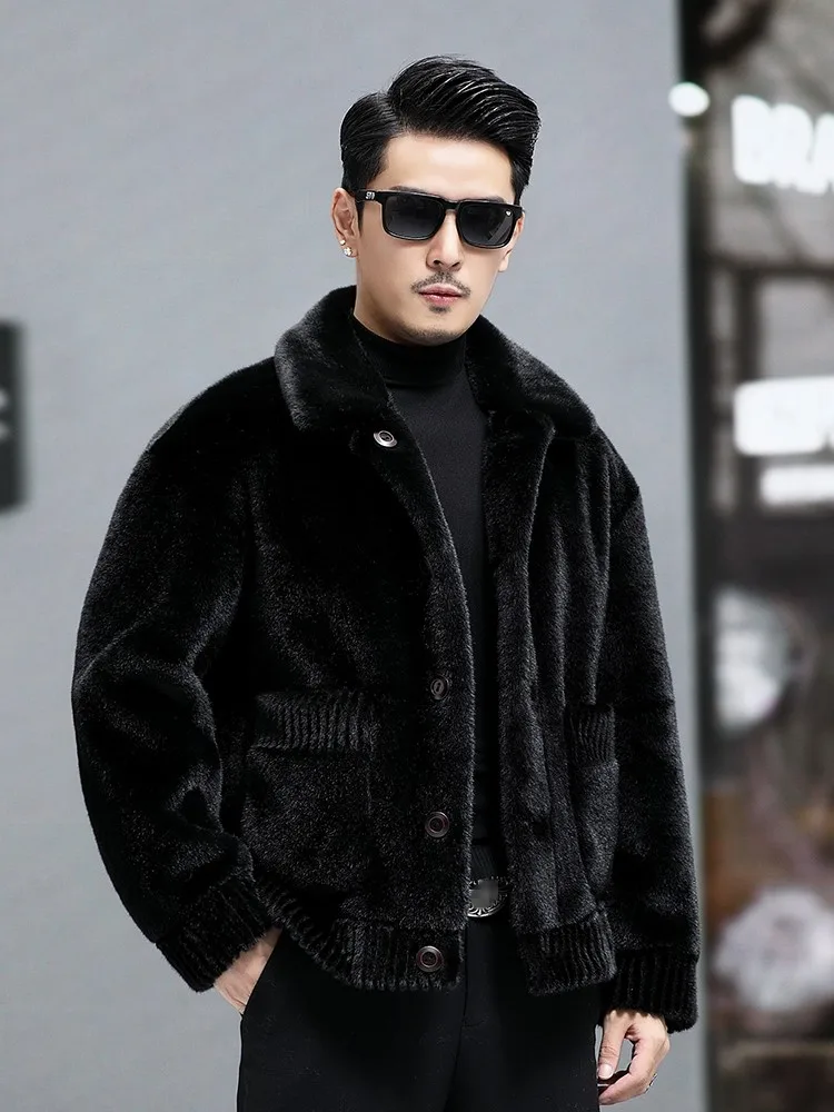 Mens Winter Warm Imitation Mink Fur Coat Thick Reversible Overcoat Loose Fit Business Casual Single Breasted Faux Fur Jacket