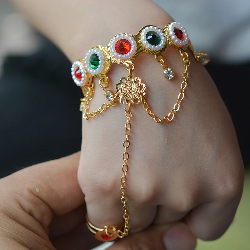 Dubai Gold Color Hollow Out Flower Bracelet For Boys Girls  African Bangle Ethiopian Jewelry Bridal Kids Bracelet Gift