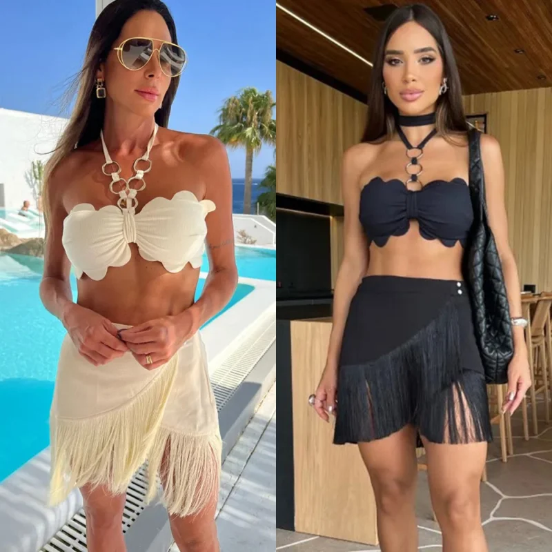 

Женский раздельный купальник-двойка: топ и юбка, однотонный, новый дизайн 2024, для спорта и фитнеса, трансграничная продажа