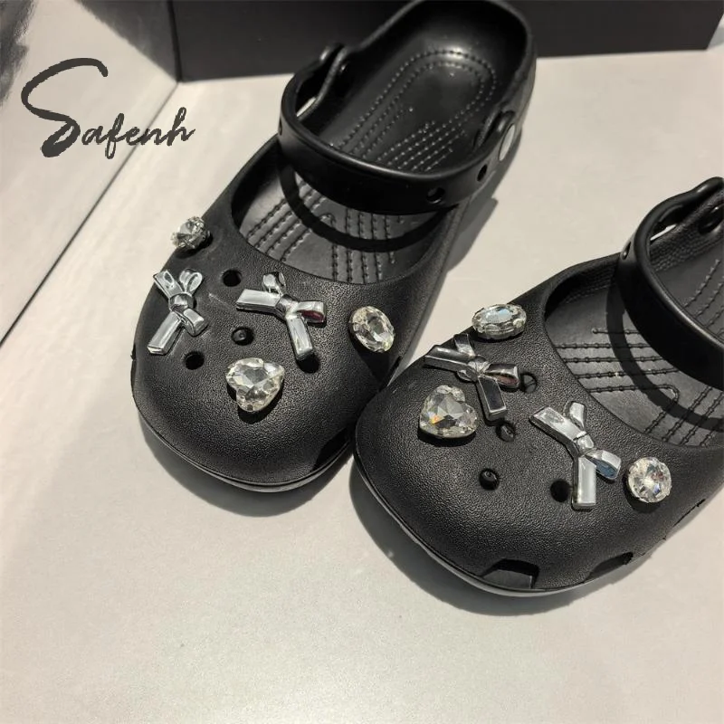 Sweet Bowknot Pearls Chain Shoes Decorations Summer Shoes Charms Buckles Sets Fashion DIY Crystal Shoe Accessories