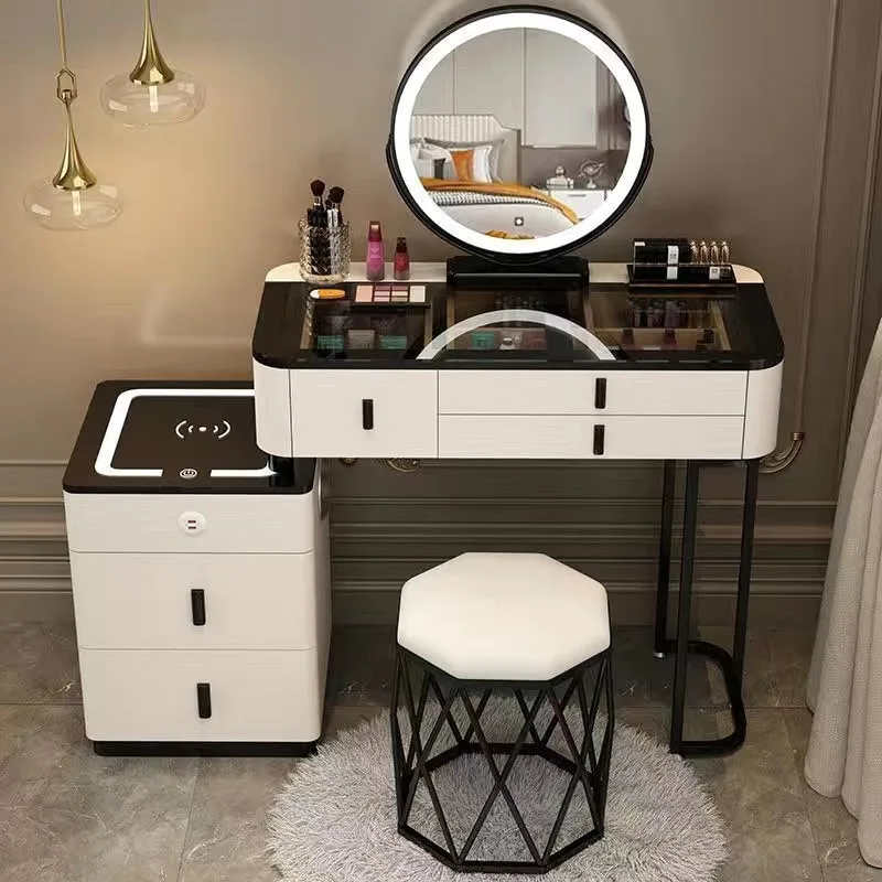 custom.Light Luxury Dressing Table Wireless Charging Nordic Modern Multi Functional Princess Makeup Desk Bedroom Use