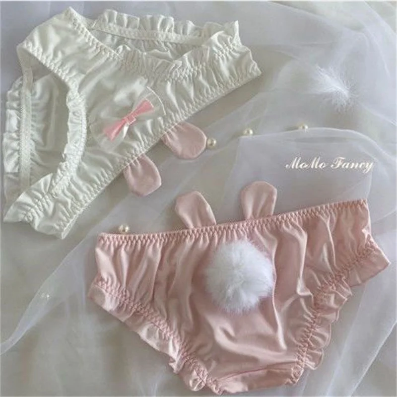 Sexy Lingerie For Women Girls' Lace Rabbit Ears Plush Tail 2023 New Underwear Women's Lolita Summer Thin Mid-waist Cotton Pantie