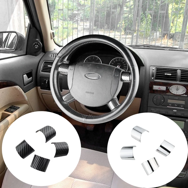 4Pcs/Set Interior Car Steering Wheel Panel Cover Trim Sticker for Ford Mondeo 2004 2005 2006 Car Styling Accessories