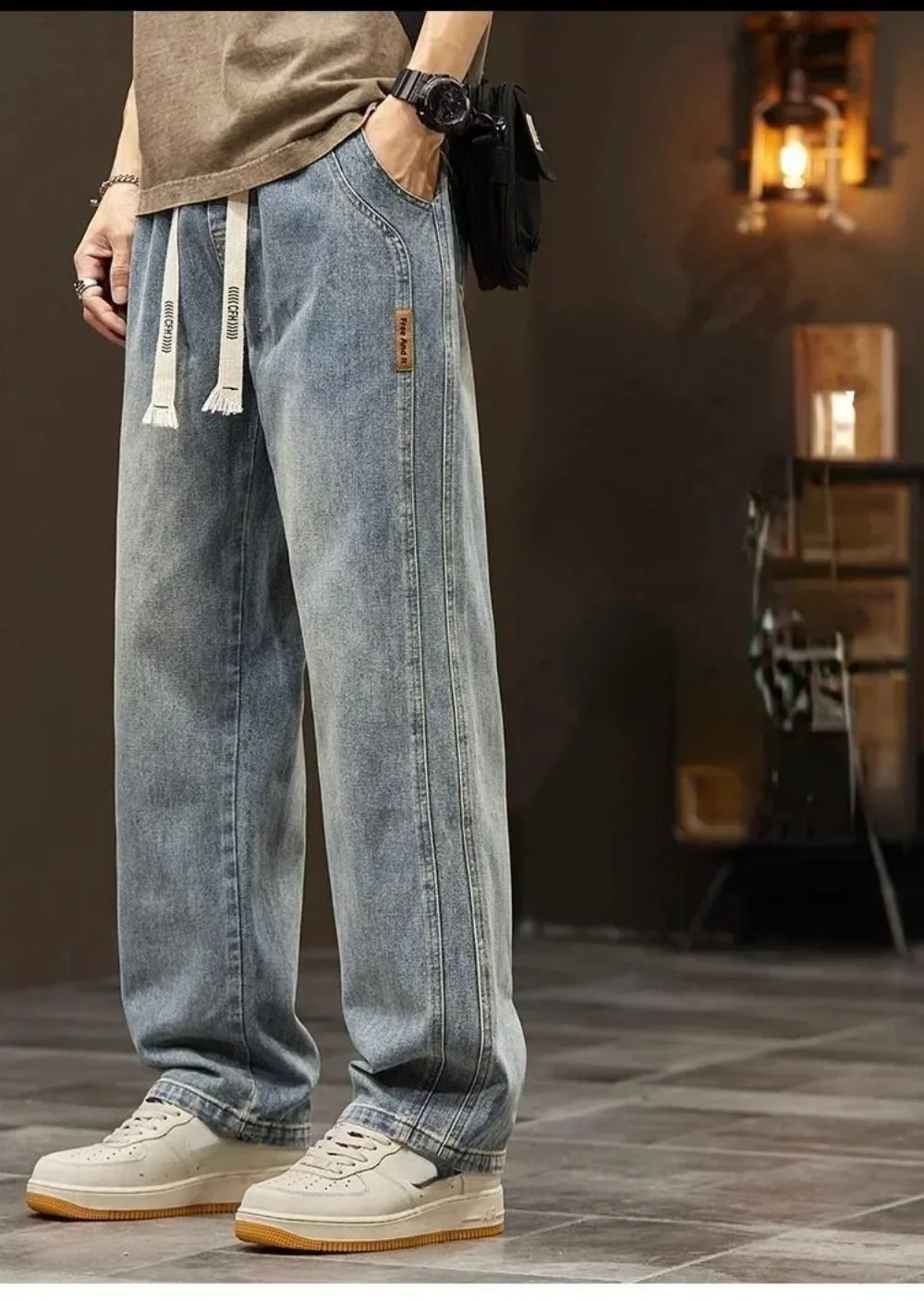 Hot Selling Loose Jeans Mens Trousers Light Color Straight Washed Retro Made Trendy Brand Youth Jeans