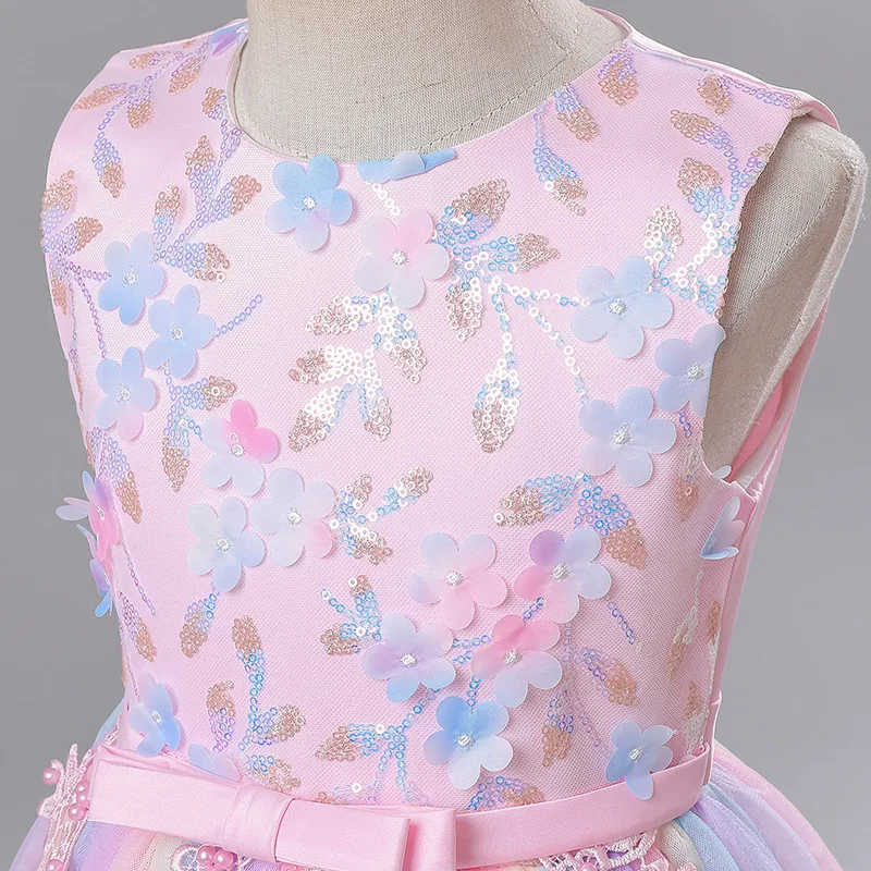 Fashion New Flower Girl Dresses Mesh Lace Sleeveless Princess Dress for Girls Summer Kids Bridesmaid Dresses 3-14 Years image 6