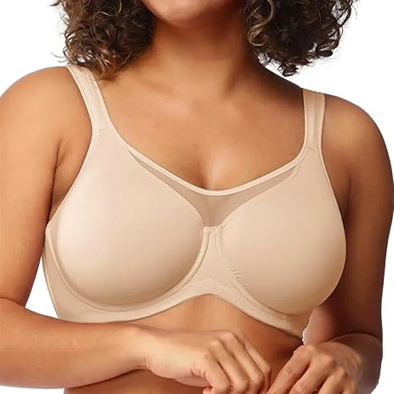 Soutien-gorge minimisant doux à armatures pour femme, en maille ultra-fine, col en V, bonnet 3/4, maintien latéral, dos à 3 agrafes, lingerie confortable et sculptante