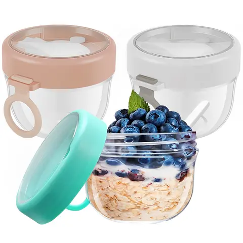 Overnight Oats Container With Lid Foldable Spoon Portable Yogurt Oatmeal Container Jar for Students Food Storage Container