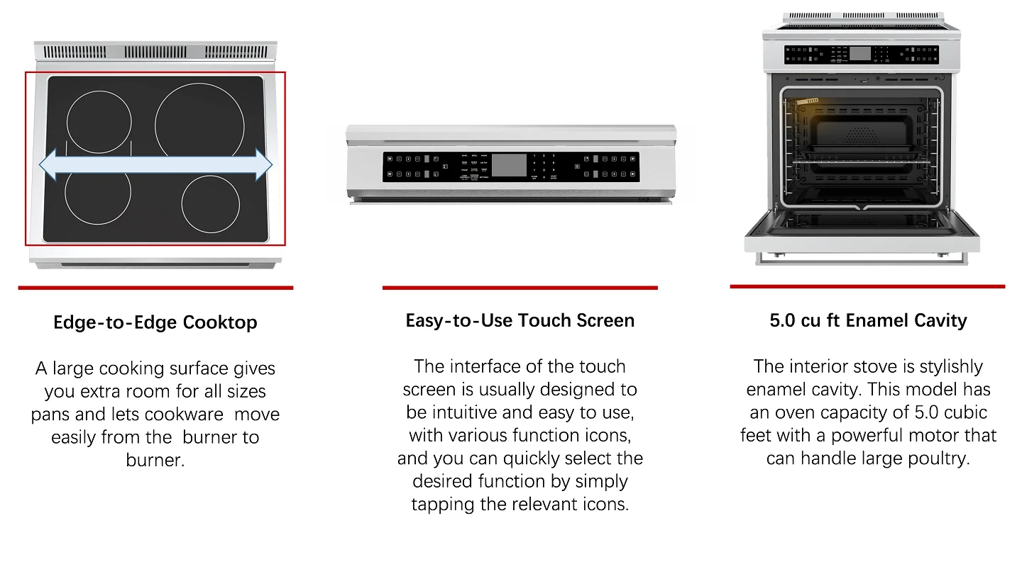 Forno único doméstico de 30 polegadas, alcance elétrico independente, capacidade de 5,0 pés cúbicos com 4 elementos