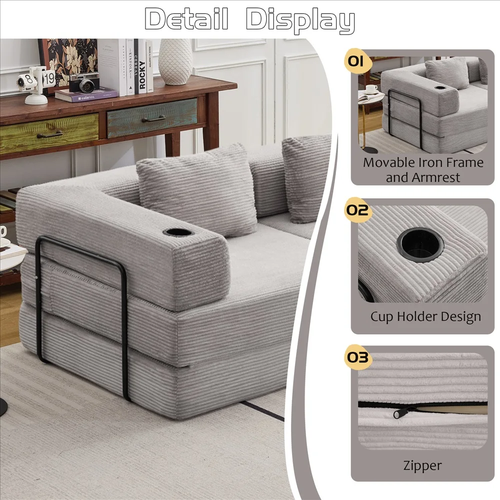 Modernes Frei Kombinierbares Modulares Ecksofa Olivgrüner Cord Convertible Couch mit Getränkehaltern Platzsparende Möbel – Detail 6