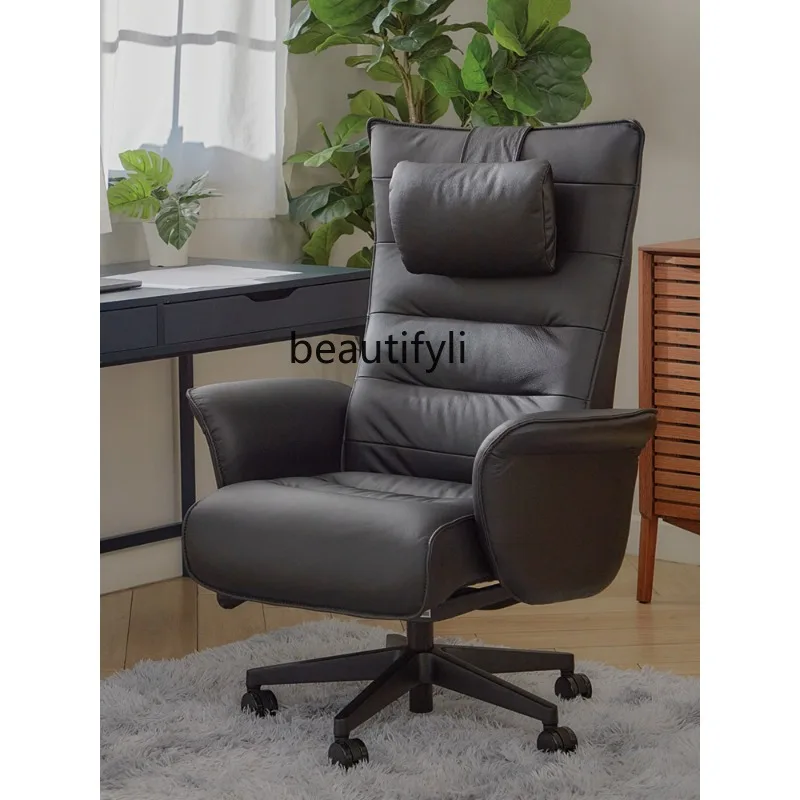 

Cowhide Business Long Sitting Boss Chair Light Luxury High-end Genuine Leather Reclining Nap Office Chair