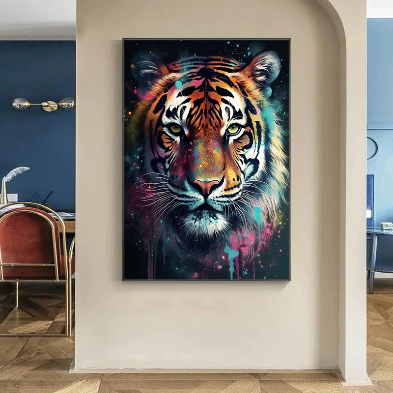 Lion Tiger Animal Portrait Poster Print Monkey Giraffe Canvas Painting Abstract Graffiti Wall Art Picture Living Room Home Decor