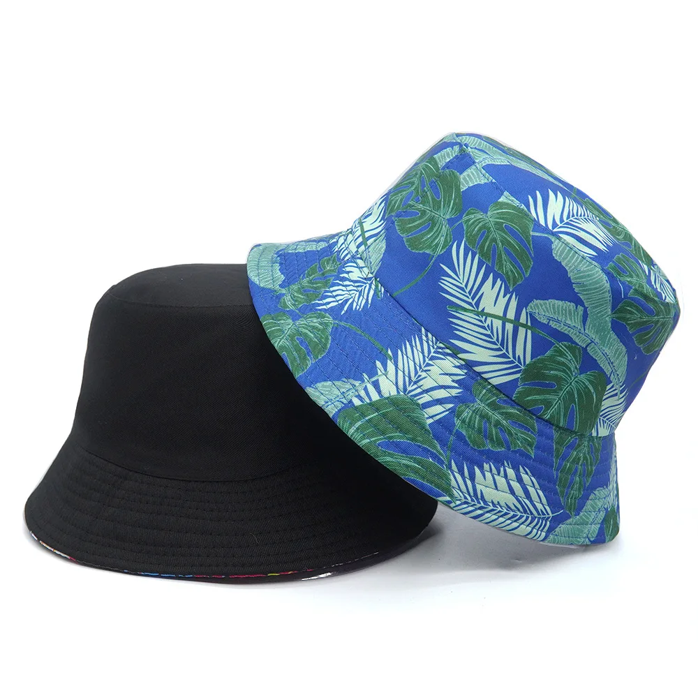 Spring/Summer Breathable Leaves Print Bucket Hat Fashion Flower Pattern Fisherman Cap Unisex Outdoor Sunshade Fishing Hat