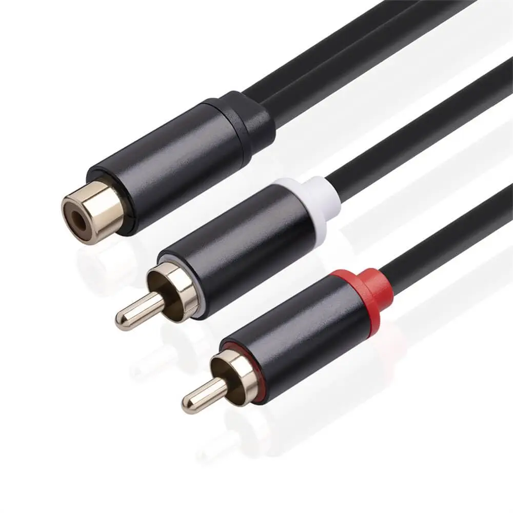 RCA Y Adapter Connector 1 Female to 2 Male RCA Extension Cable for Subwoofer 0.3M
