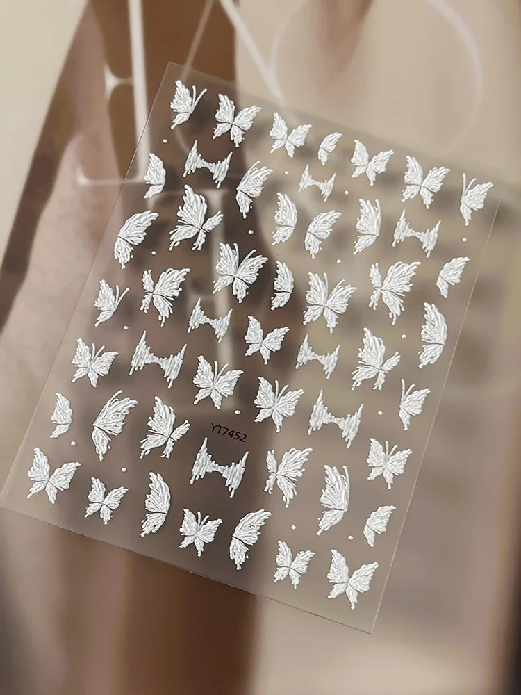 3pcs Embossed Gypsum Butterfly Nail Stickers, Solid Color Elegant Nail Decals, Fashion Versatile Nail Art Decorations for DIY Ma
