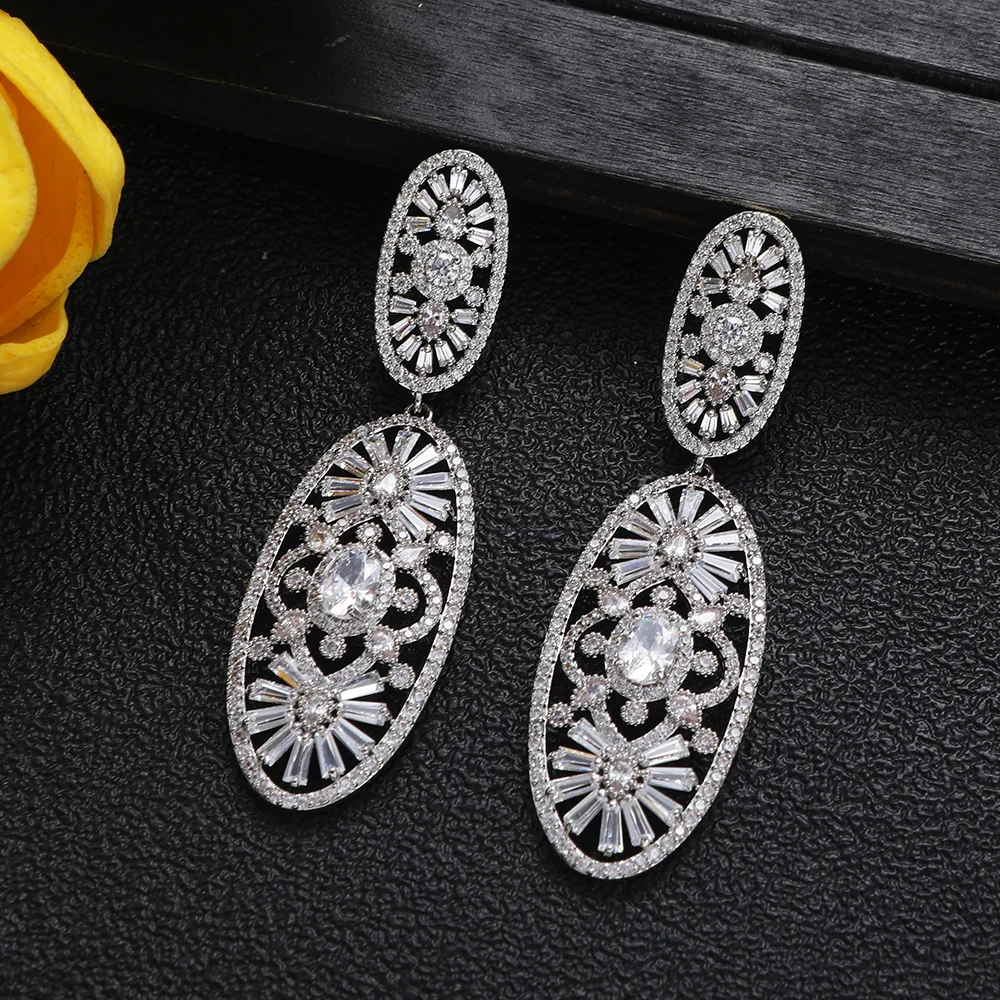 

Luxury Water Drop Tassels Long Dangle Earrings For Women Wedding Cubic Zircon Dubai Bridal Drop Earrings A0320