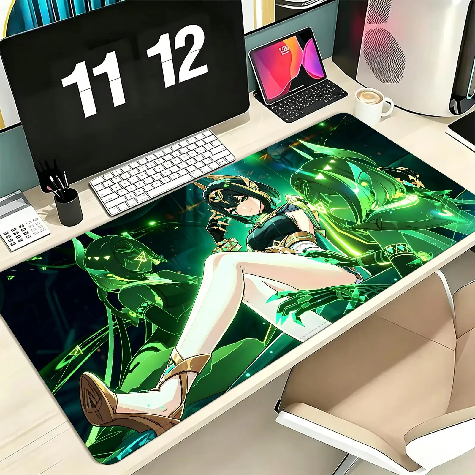 genshin impact Nefer Pro E-Sports XXL Gaming Mousepad Extra Large Non-Slip Stitched Edge Keyboard Laptop Desk Mat For PC Gamer