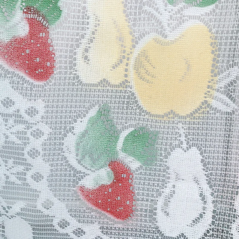1pc Nordic White Fruit Pattern Half Lace Curtain Kitchen Coffee Curtains Valance For Small Window Bathroom