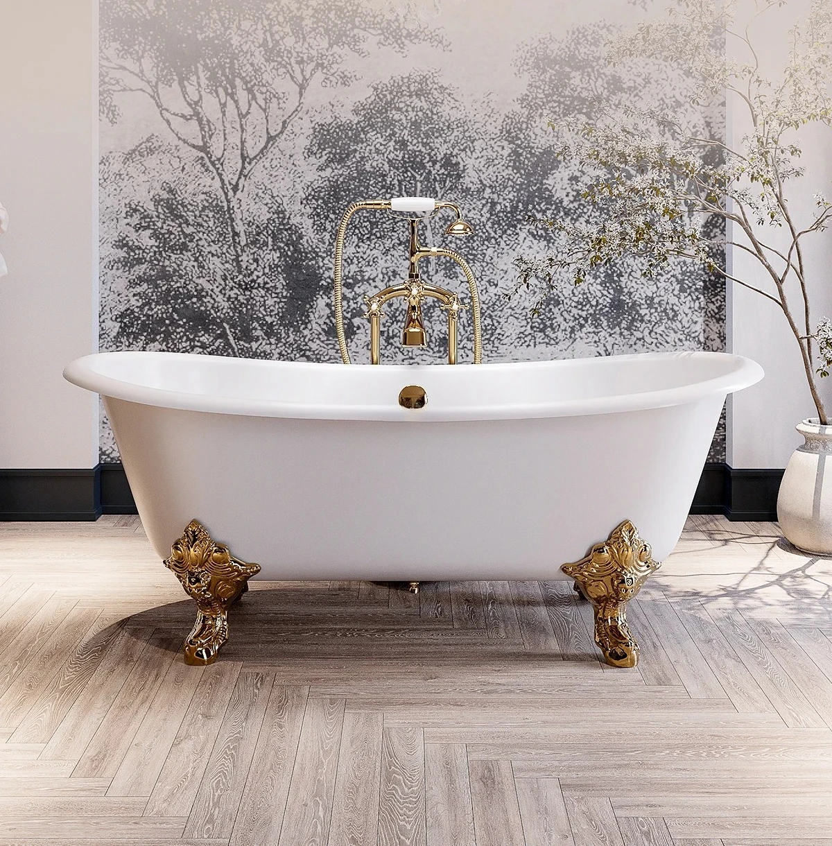 

French retro ceramic bathtub household adult cast iron household floor-to-ceiling bathtub