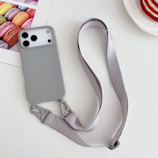 Crossbody Necklace Strap Lanyard Matte Silicone Case For iPhone 17
