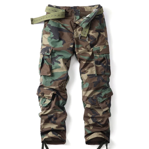 AKARMY Pantalones cargo de pierna recta para hombre con múltiples bolsillos y solapa de camuflaje, pantalones casuales sueltos para exteriores, pantalones de trabajo para hombre (sin cinturón)