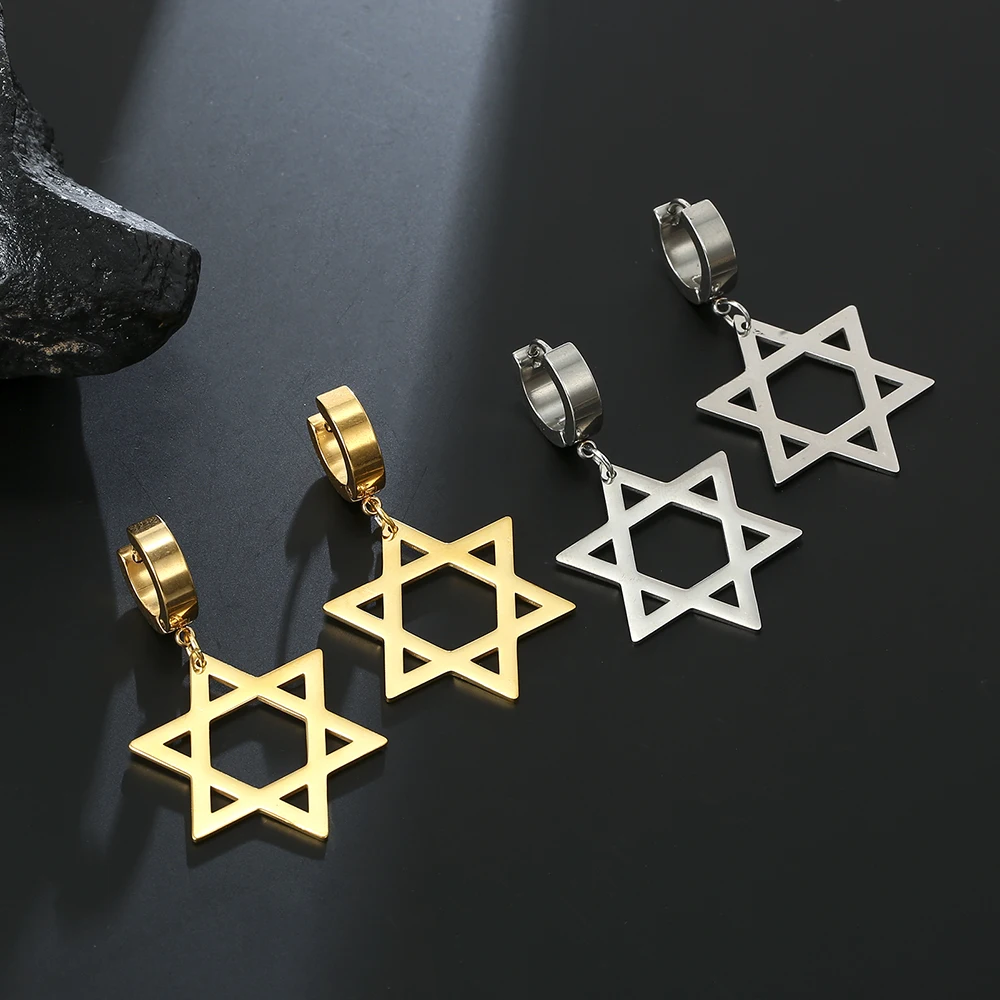 Dawapara Star of David Earrings Drop Dangle Hoop Earrings for Women Jewish Jewelry Hanukkah Gift Stainless Steel