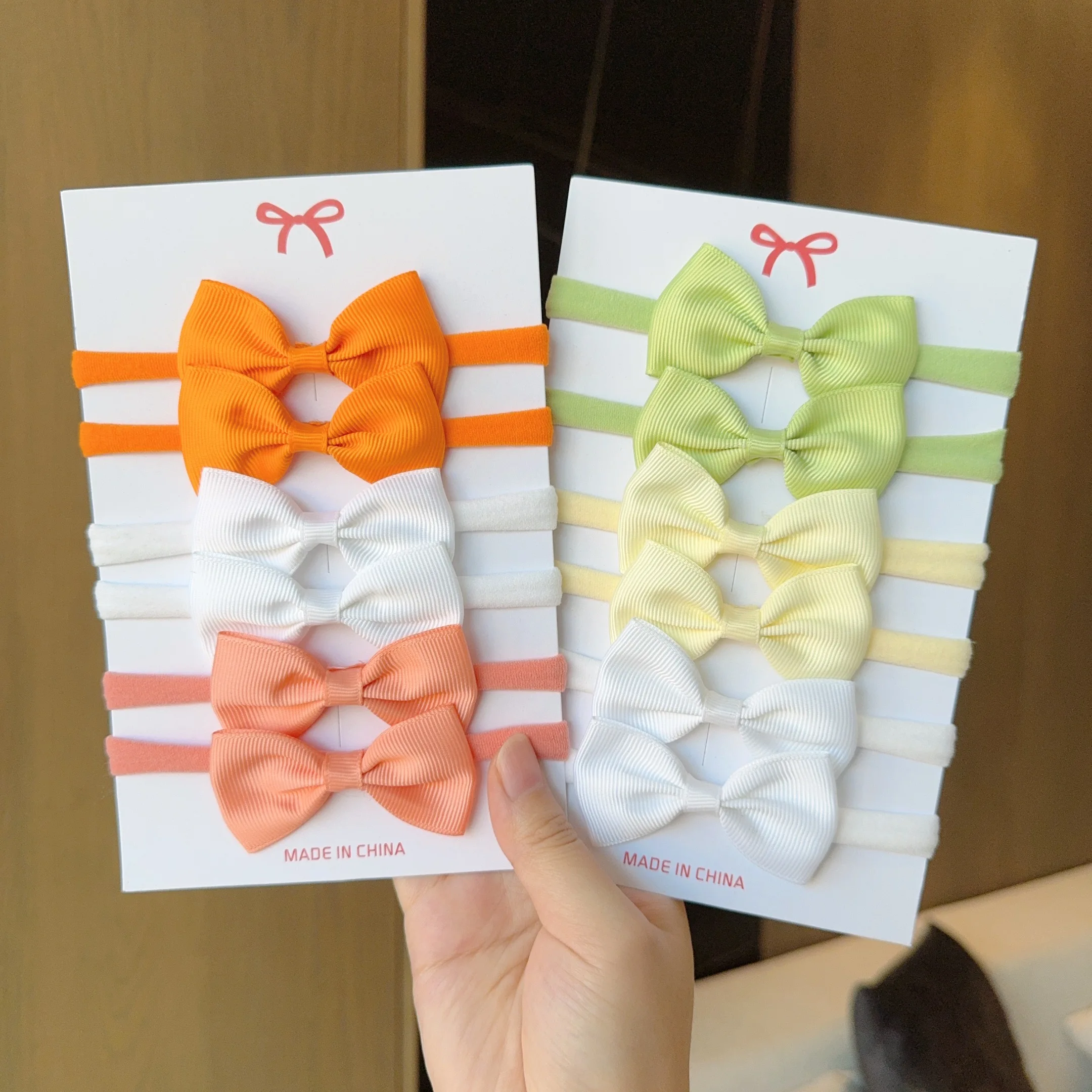 6Pcs/set Wholesale Girls Solid Color Bowknot Headband For Baby Kids Grograin Ribbon Headwear Hair Bands Infant Hair Accessories