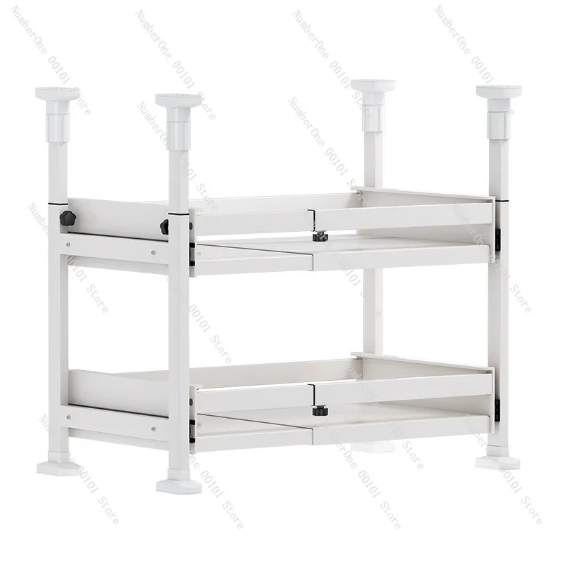 Kitchen Storage Rack Pull Out Drawer Basket No Drill Double Layer Storage Rack Cabinet Organizer