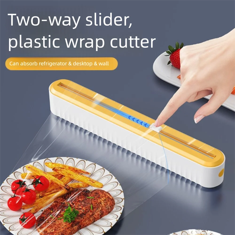 

Suction Cup Cling Film Cutter Box Reusable Wall Mounted Tin Foil Cutter Machine Minimalist Refillable Fresh Bag Cutting Holder