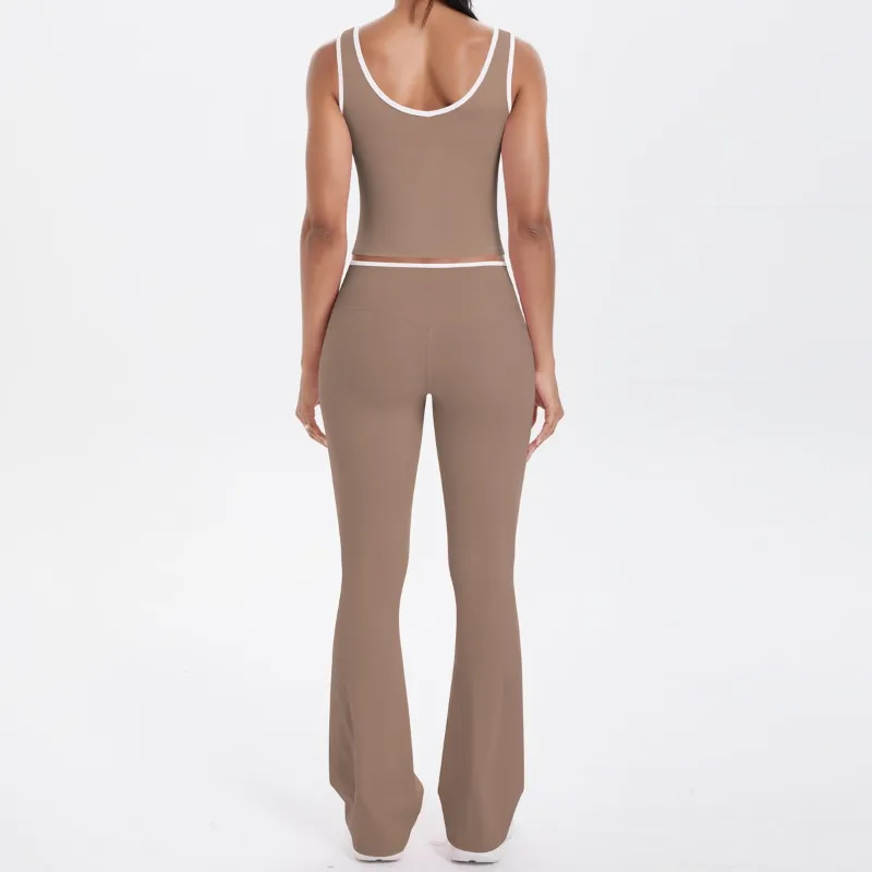 

Женский комплект для йоги контрастного цвета с красивой спиной, удобный комплект для похудения с широкими штанинами, повседневная одежда для занятий спортом на открытом воздухе, бегом