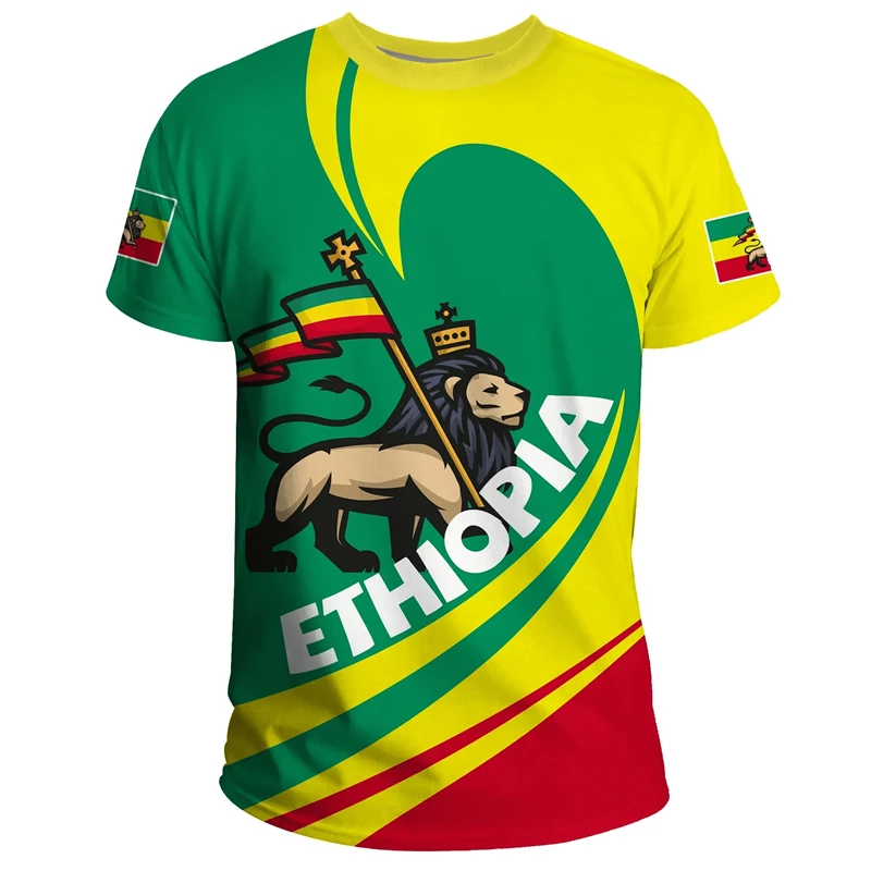 Africa County Ethiopia Eritrea Lion Tattoo Retro Street 3D Print Tee Shirts Ethiopian National Emblem Unisex Short Sleeve Tops